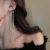 Pendiente de Clip Elegante Metálico sin Oreja con Borla Larga de Tres Capas Moda Europea y Americana Nicho Elegante Pendientes de Gama Alta para Mujer