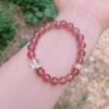 Pulsera de Cristal de Fresa Natural Cristal de Fresa Hielo Cuentas Diseño Sensorial con Cuentas de Diamante Cuentas Redondas de Cristal Blanco Pulsera Regalo