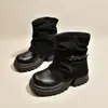 Botines Western Retro para Mujer 2026 Otoño Caña Apilada Diseño de Doble Hebilla Caña con Retazos Tacón Grueso Botas de Personalidad para Mujer
