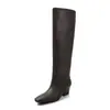 Botas Altas de Tacón para Mujer, Botas de Monta para Mujer, Nuevo Estilo Otoño/Invierno, Piel de Vaca de Dos Capas, Punta Cuadrada, Botas No por Encima de la Rodilla, Botas de Pierna Recta para Mujer
