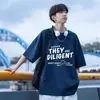Camiseta de Verano para Niños de Manga Corta Nueva Marca de Verano de Moda Americana Camiseta de Algodón Pesado Holgada de Media Manga Estilo Masculino