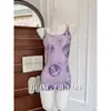Jugosa UvaMorado Elegante Traje de Baño Enterizo Floral para Mujer, de Tirantes, Talla Petite, Traje de Baño de Natación