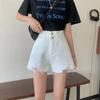 Shorts de mezclilla irregulares para mujer Spice Girls Nuevos Cintura alta Adelgazantes Pierna ancha Sueltos Forma A Shorts para chica gordita para mujer ins