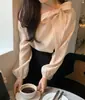 Tallas actualizadas disponibles: Camisa de mujer de otoño chic coreana, nuevo diseño francés, con cordones y lazo, manga larga