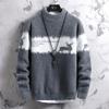 Comércio exterior transfronteiriço novo suéter masculino suéter estilo coreano moda jovem casual gola alta semi-alta suéter estampado