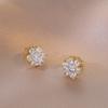 Aretes Transfronterizos para Mujer, Aretes Geométricos de Cobre con Microincrustaciones de Zircón de Flores, Modernos, Simples, Diseño de Nicho, Aretes y Joyería Versátiles