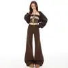 Jeans Flare Feminino Tendência Outono 2026 Versátil Novo na Cor Café Marrom Maillard, Não Apertado, Calça Flare Emagrecedora
