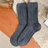 Meias de Lã Torcida Vintage para Mulheres, Meias Longas de Cano Médio para Outono e Inverno, Meias Grossas Quentes Simples de Cor Sólida