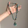 Collar Largo con Borla de Cuentas de Grava Verde para Mujer, Verano Dopamina, Cadena de Clavícula Colorida, Accesorios Multicapa