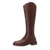 Botas de Cavaleiro de Couro Confortáveis de Salto Baixo com Boca em V 2021 Inverno Novo Bico Quadrado Zíper Traseiro Marrom Botas Longas para Mulheres