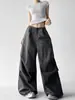 Pantalones de trabajo de pierna ancha de color liso hip-hop de alta costura para mujer, diseño plisado de verano, que estilizan la pierna, pantalones de guadaña para danza jazz