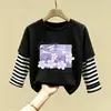 Camiseta de manga larga de algodón puro para niñas, camiseta básica moderna y versátil, top interior elegante para niñas, ropa de otoño para bebés y niños pequeños