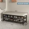 Banqueta para zapatos, Taburete para cambiarse los zapatos, Zapatero, Taburete de hierro para el hogar con cojín de bolsa suave de cuero, Banqueta larga para la entrada, Almacenamiento de lujo accesible, Nuevo estilo