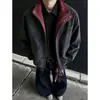 Jaqueta Americana Meia Gola Raglan Ombro Outono 2026 Cor de Alta Qualidade Blocos de Cor Silhueta Retrô Solta Roupa de Exterior