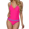 Traje de baño transfronterizo nuevo europeo y americano para comercio exterior para mujer, bikini de una pieza con diseño de bloques de color, sin espalda, el traje de baño más vendido de Amazon