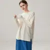 Elegante suéter de cachemira 35 de color liso y cuello redondo, nueva colección otoño 2026, capa base para mujer corta por delante y larga por detrás, versátil y cálido