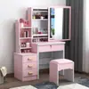 Tocador para dormitorio, tocador de maquillaje simple y moderno con espejo, mesita de noche con gabinete de almacenamiento, pequeño tocador de moda estilo influencer de Instagram para niñas
