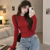 Top de punto adelgazante para mujer, capa base, Otoño, Comercio exterior, Ajuste slim, Manga larga, Diseño con sentido, Top de capa interior, Versátil, Stock de fin de temporada