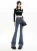 Jeans Negros de Tiro Alto Micro-Acampanados para Mujer 2027 Nuevo Otoño Petite Adelgazantes Pierna Recta Acampanada