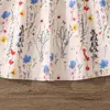 Estilo Novo Primavera e Verão 26 Roupas Infantis Amazon Transfronteiriças, Vestido Rodado Elegante com Estampa Floral e Mangas Leves Ajustado na Cintura