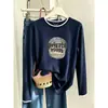 Estilo de dos piezas con bloques de color, camiseta de manga larga 100% algodón para mujer, colección de otoño, corte holgado, talla grande, casual, a la moda, versátil y se puede usar como capa base o top