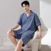 Pijama Nuevo de Verano para Hombre, Algodón Puro, Camiseta de Manga Corta y Shorts, Estilo Cardigan, Solapa, Estilo Casual Simple, Se Puede Usar al Aire Libre, Conjunto para Estar en Casa