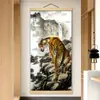 M58 Tigre Imagen Tigre Feroz Descendiendo Montaña Tigre Feroz Ascendiendo Montaña Sala de Imágenes Entrada Estudio Rollo Pintura Decorativa