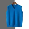 Colete de tricô masculino gola V transfronteiriço, estilo outono e inverno, colete de tricô de lã Andy, colete casual sem mangas de cor sólida