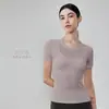 Camiseta de Yoga Osyo de una pieza tejida sin costuras para mujer, verano, corte ajustado, cuello redondo, top de yoga transpirable, manga corta deportiva