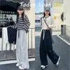 Pantalones de pierna ancha con bordado de letras seleccionadas cuidadosamente, nuevo estilo otoño e invierno para mujer, pantalones de pierna recta engrosados con felpa, cintura alta, adelgazantes, pantalones de pierna ancha de algodón Hua