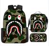 Mochila Escolar Camuflagem Tubarão Impressão Logotipo Grande Capacidade Mochila Infantil Mochila Estojo Lápis Conjunto de Três Peças