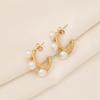 [Ice Meng] aretes geométricos irregulares temperamento aretes de perlas moda acero inoxidable aretes en forma de C E538