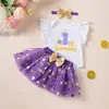 Conjunto de cumpleaños transfronterizo para niña, con un mameluco de manga volada, una falda tutú de lunares y una diadema - un conjunto de tres piezas para la celebración del primer cumpleaños de una niña