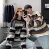 Estilo Japonés Color Bloque Rayas Estilo Perezoso Estilo Hong Kong Cuello Redondo Tejido Holgado Versión Coreana Otoño Invierno Jersey de Lana Retro para Hombre