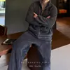 4007 Coral Fleece Cuello Alto con Cremallera Engrosado Pijama para Hombre Invierno Forro Polar Cálido Ropa de Casa Conjunto de Dos Piezas para Usar al Aire Libre