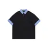 Nova Camisa Polo T-shirt Masculina Verão 2025 Solta Tendência Marca Ombro Caído Costura em Contraste Manga Curta T-shirt para Homens