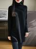 Vestido de suéter interno solto com gola alta de lã 100, outono e inverno feminino, 2024, suéter de lã de comprimento médio e espessado com fios duplos
