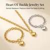 Conjunto de Pulseira e Colar de Aço Titânio com Design de Luxo de Nicho para Mulheres, Pingente Simples em Formato de Coração com Corrente de Fecho Ot