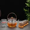 Tetera de vidrio de borosilicato alto con rayas verticales para uso doméstico, calentamiento en estufa eléctrica de cerámica de llama abierta, hirviendo con filtro, tetera con asa