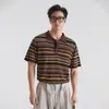 Estilo Coreano Casual Maduro Verano Manga Corta para Hombre Camisa Polo de Rayas Camiseta de Punto Trendy Ins