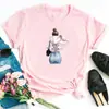 Primavera y verano 2023 Nuevos jeans estampados para niña Camiseta estampada de manga corta para niña con cuello redondo Cuello redondo