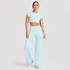Conjunto Esportivo de Manga Curta com Costas Nuas Transfronteiriço para Mulheres com Bojos Top Fitness Roupa Esportiva ao Ar Livre Roupa de Yoga
