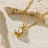 Colar de pérolas e conchas de luxo leve, conjunto de anel, colar de aço inoxidável feminino, alta retenção de cor, fábrica, atacado