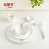 Vajilla de Porcelana con Borde Dorado Hueso de China Vajilla de Hotel Juego de Ocho Piezas Tazones, Platos, Cucharas Vajilla de Club