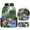 Mochila de desenho animado transfronteiriça bolso monstro do tesouro elfo do sonho bebê mochila conjunto de três peças para alunos do ensino fundamental e médio