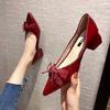 Zapatos individuales para mujer, Tacón medio, Tacón grueso, Zapatos casuales con lazo de punta, Zapatos de nuevo estilo coreano de otoño, Zapatos de mujer
