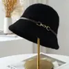 Gorro de Pescador Tejido Japonés Hebilla de Cuero Ala Pequeña Sombrero de Cubo Estilo Coreano Sombrero de Cubo para Mujer Otoño Invierno Cálido Elegante