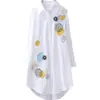 Camisa Artística Bordada de Longitud Media Nueva Transfronteriza de Aliexpress para Mujer, Camisa de Manga Larga Holgada y Versátil, Top Básico