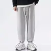 Calça de Moletom Esportiva Cinza para Homens, Perna Larga Reta de Caimento Solto, Estilo Primavera e Outono, Calça Longa Casual da Moda com Cordão e Bainhas Caneladas