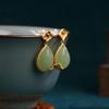 Tiktok Kuaishou venta caliente color antiguo preservación oro plateado aguja de plata 925 Xiangyun gota de agua imitación Hetian jade pendientes vintage tachuelas